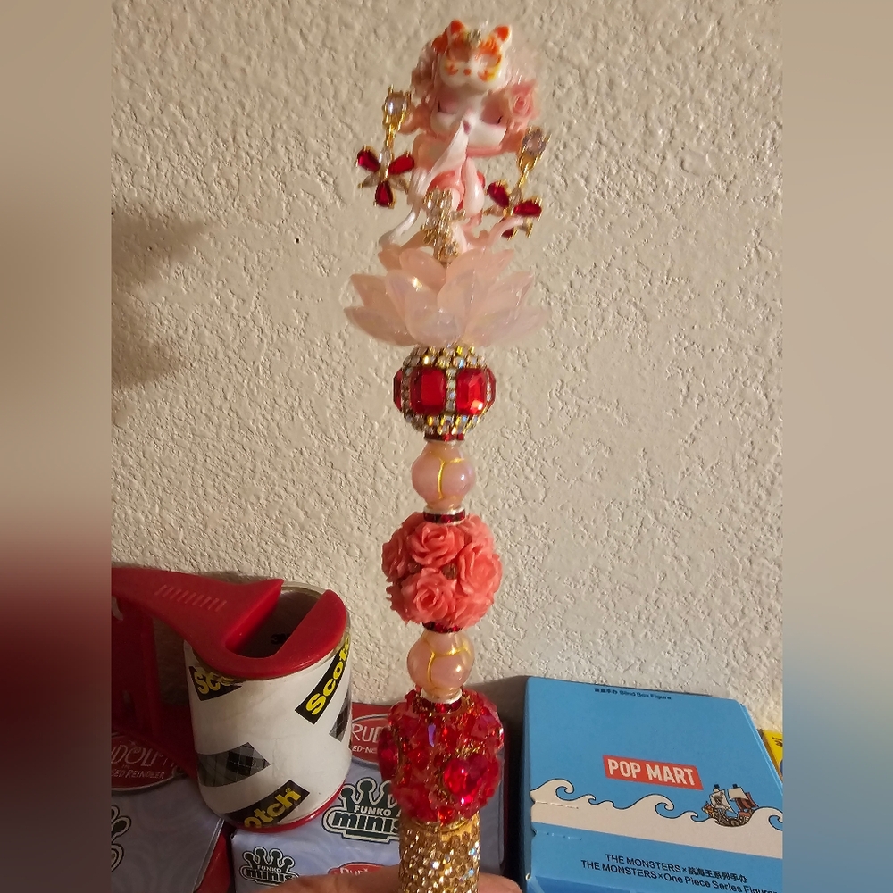 Handmade Skullpanda Pen with Pink and Gold Accents